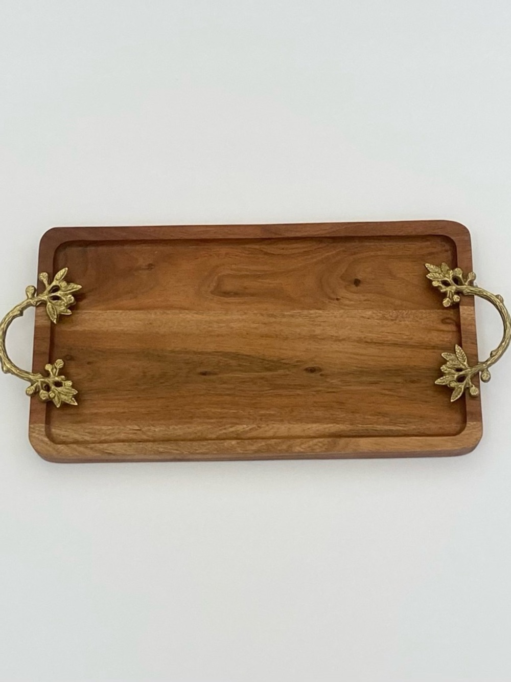 Hand Made Wood Serving Tray With Gold Leaf Handles
